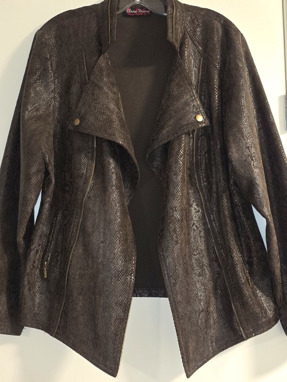 Claire France Brown Faux Snake Print  Women's Jacket Sz 14+